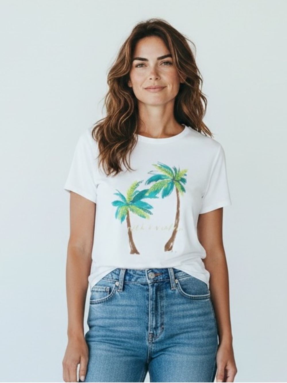 Kate Spade Broome Street “I Need A Vacation” White Palm Tree Graphic Tee
